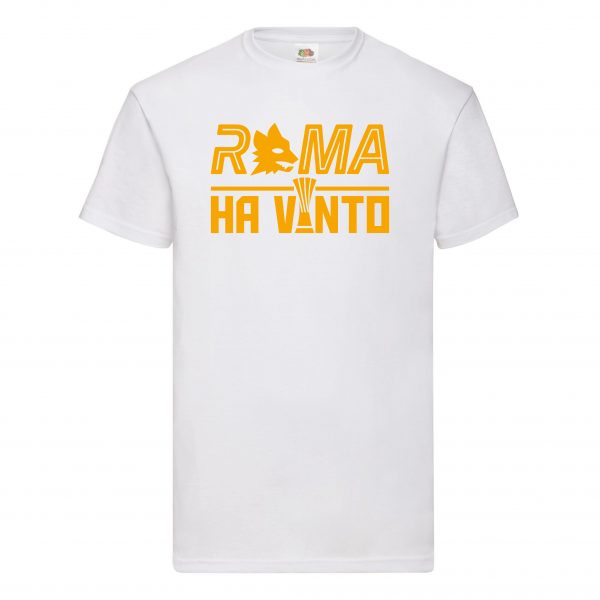 maglia bianca scritta gialla "roma ha vinto"